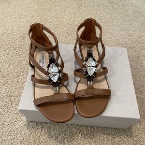 Jimmy Choo Brown Jeweled Cage Sandals Sz. 38